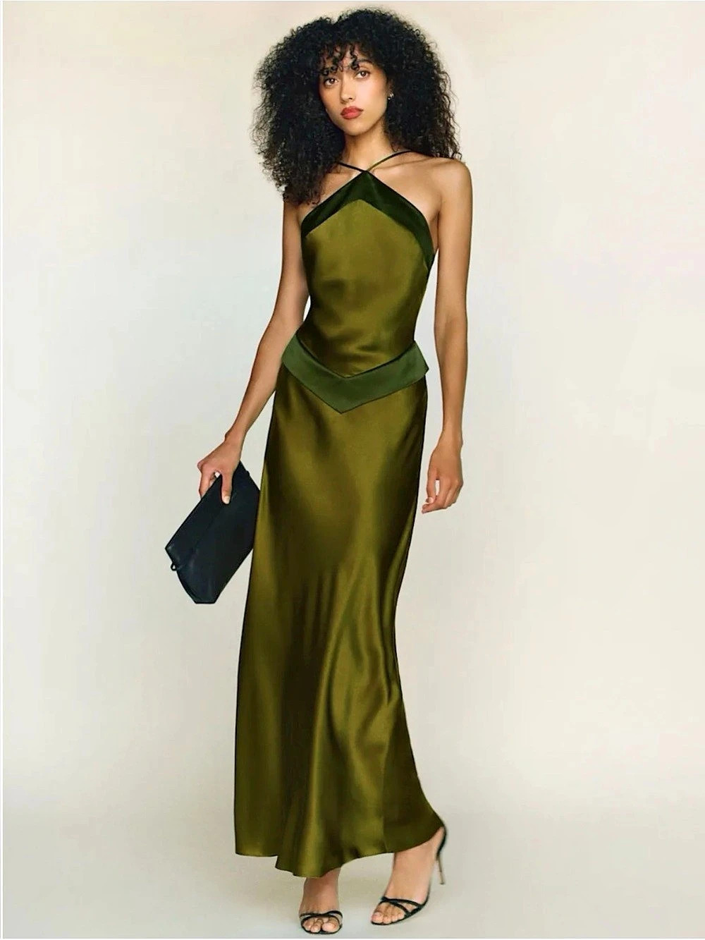 Reformation Jillian Silk Dress Green Maxi Size 6